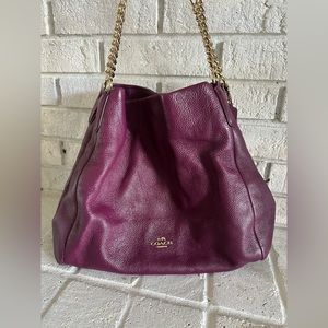 Coach leather plum phoebe large shoulder bag with gold detailing